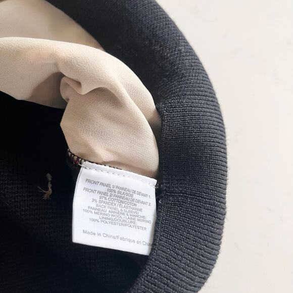 Tory Burch Black Merino Wool Geometric Striped Silk Panel Crewneck Sweater Sz XS - Picture 8 of 8